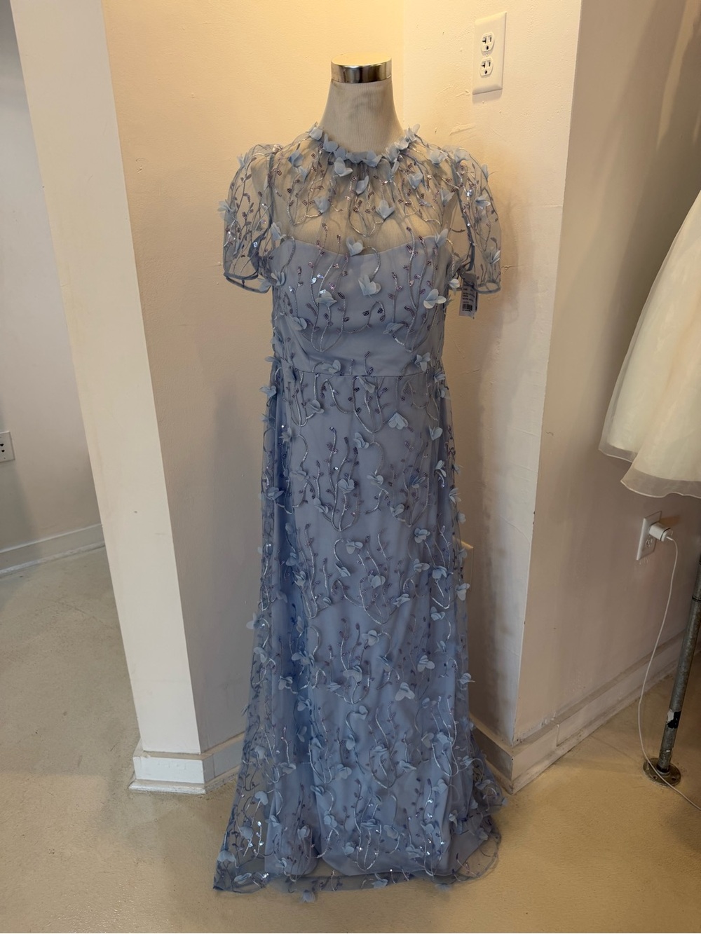 Light Blue Embellished Floral Maxi Dress
